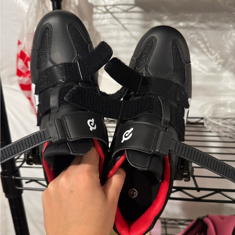 Peloton Black and Red Velcro Sneakers